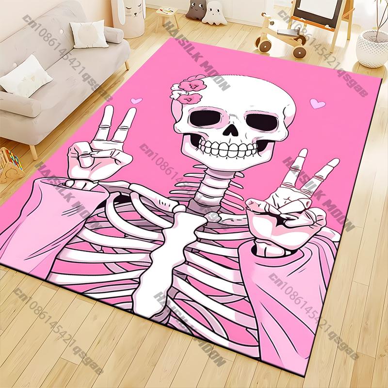 Niedlicher Teppich mit rosa Totenkopf-Aufdruck Spielzimmer Wohnzimmer Schlafzimmerbereich Rutschfester Teppich Fußmatte Geburtstags-Teppiche Geschenk Zuhause Cool