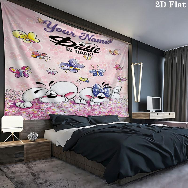 Diddl Custom Name Wall Tapestry Aesthetic Wall Hanging Printed Fabric Blanket Decorative Tapestries for Bedroom Living Room Home Decor