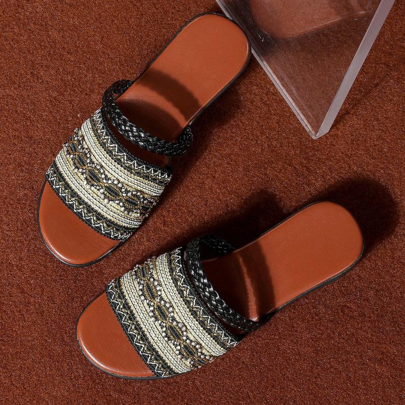 

Модные шлепанцы Женские летние в греческом стиле Бохо на танкетке Женские сандалии Повседневные Дышащие Удобные Пляжные Женские шлепанцы Вьетнамки 42