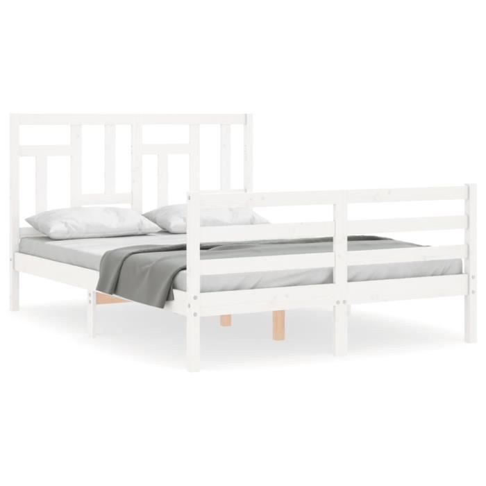 VidaXL Bed Frame with Headboard White 140x190 Cm Solid Wood 3194942
