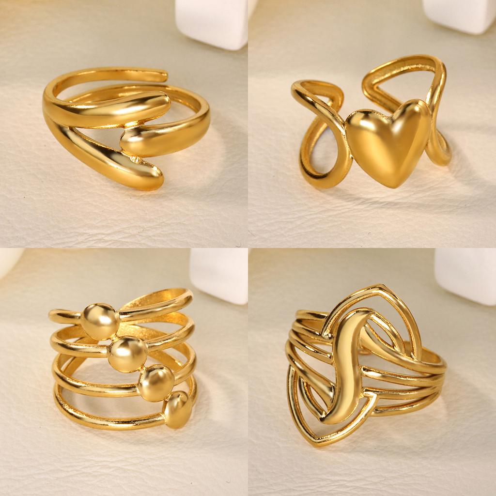 Geometric Heart Multilayer Stainless Steel Ring 18K Gold-plated Anti Fading Open Ring for Women Wedding Jewelry Accessories Gift