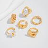Baroque Imitation Pearl Ring Set, Irregular Design Liquid Metal Pleated Ring