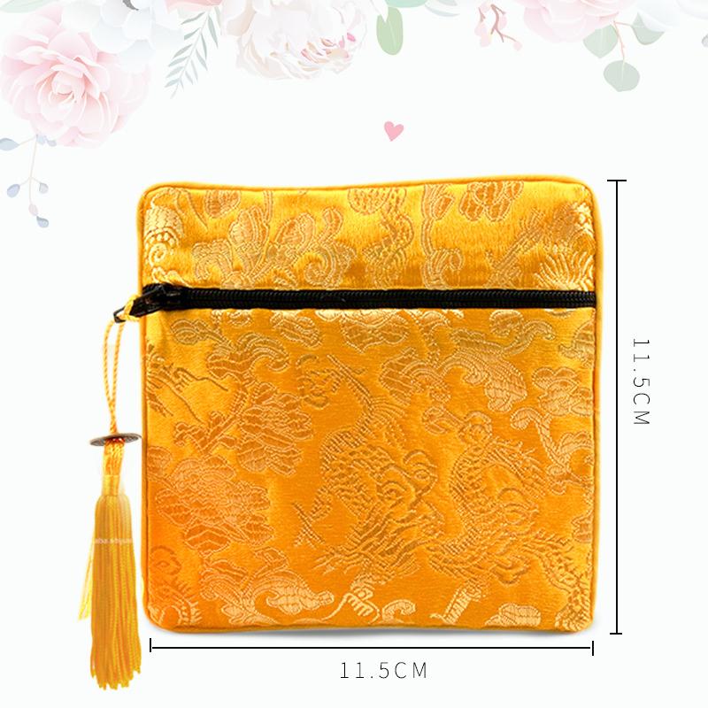 Chinese Brocade Jewelry Storage Bag Handmade Silk Embroidery Padded Small Zipper Tassel Jewelry Organizer Pouch Satin Gift Bag