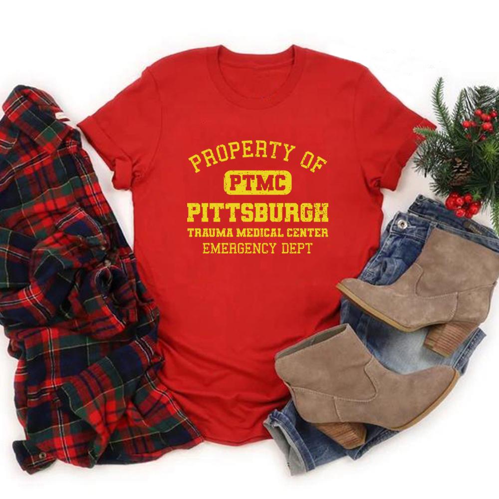 Property of Pittsburgh Trauma Medical Center PTMC T-Shirt Vintage Unisex T-Shirt Short Sleeve Graphic T Shirts Tv Show Shirt S красный