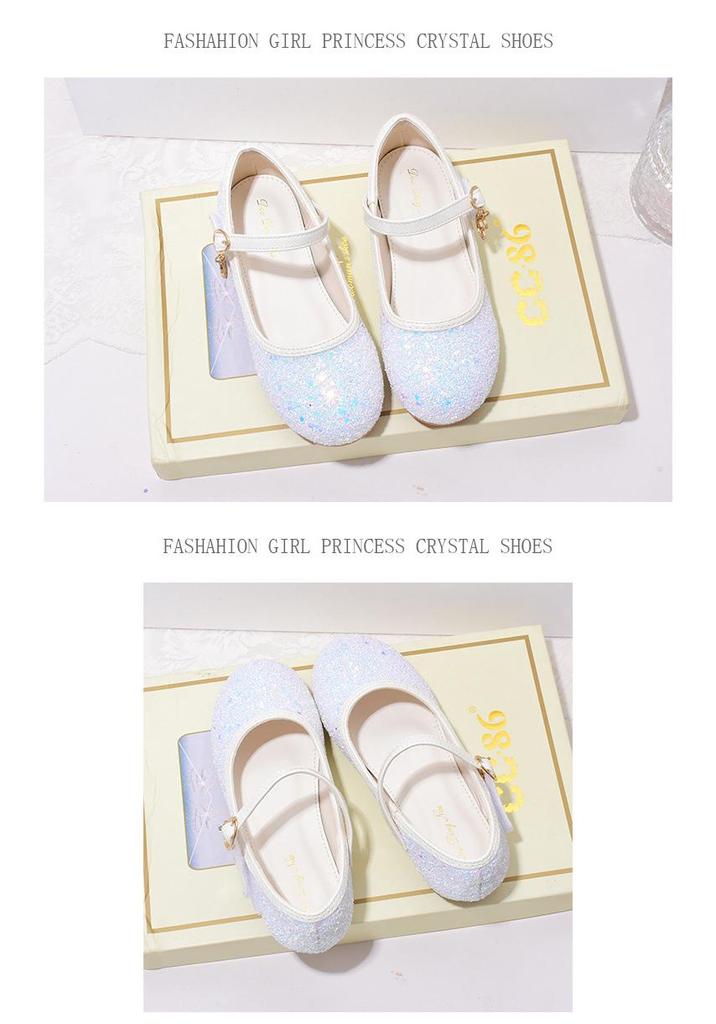 Girls' Leather Crystal Princess Shoes with Soft Soles for Performances and Special Occasions