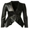NOORA Dame Blazer i Svart Lær fra Lammeskinn | Fasjonabel Blazer med Legg og Metall-design | Tettsittende Jakke i Retro Stil for Halloween