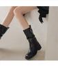 2025 Autumn/Winter Round Toe Thick Heel Pleated Pile Boots