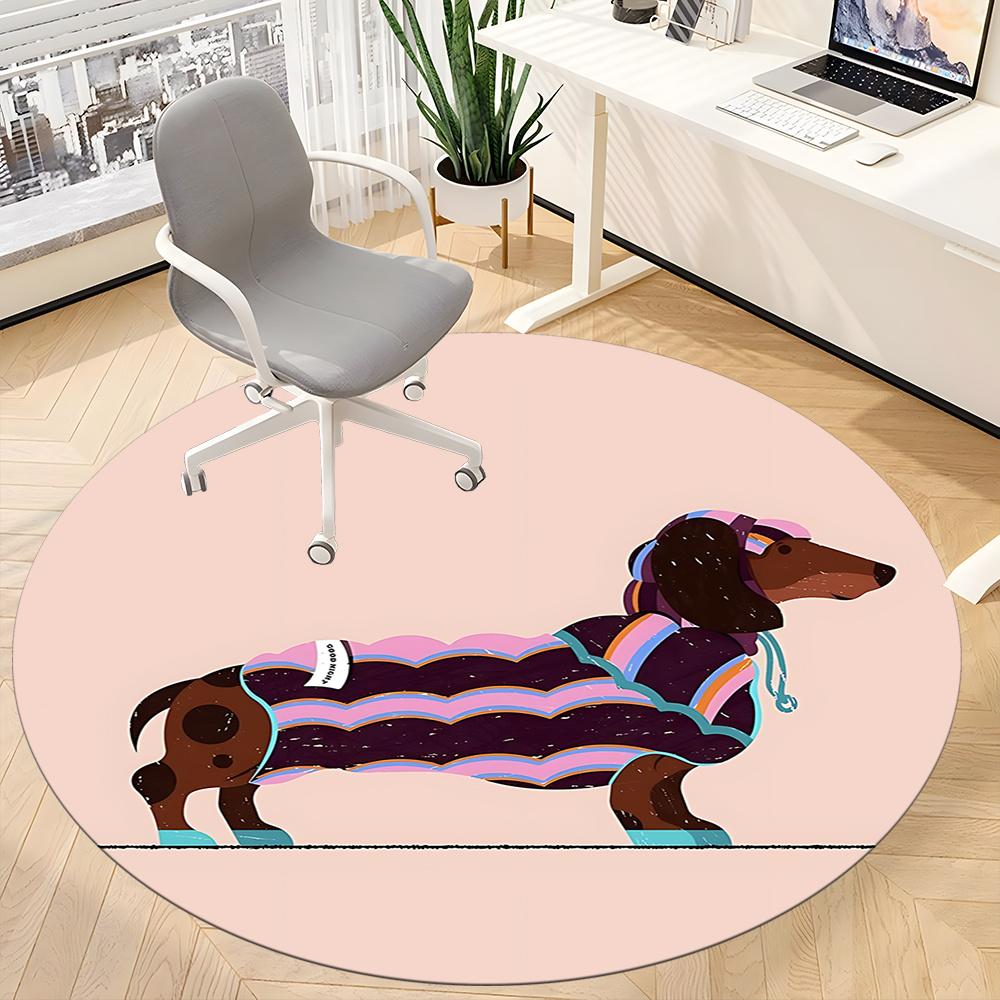 1pc Dachshund Blanket Office Round Area Rug, Indoor Mat Suitable ForOffice, Under Office Chairs Bedroom Living Room Home Decor, Room Deco U51