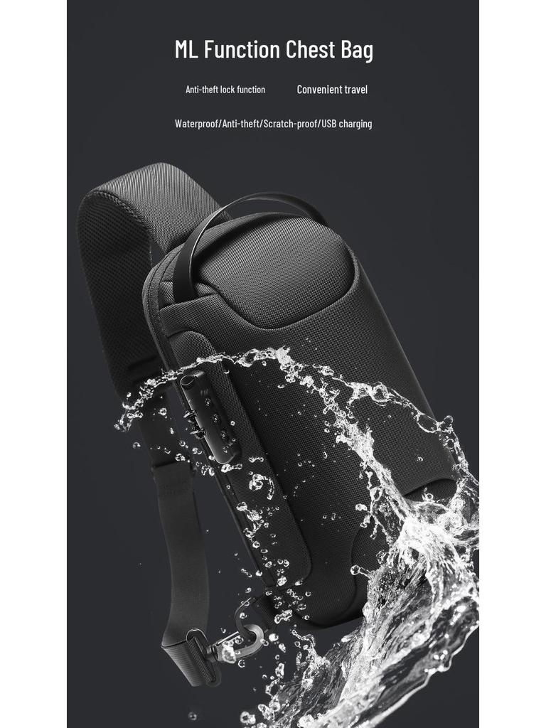 Men's Waterproof Functional Chest Bag, Customizable Logo, Casual Business Crossbody Shoulder Bag