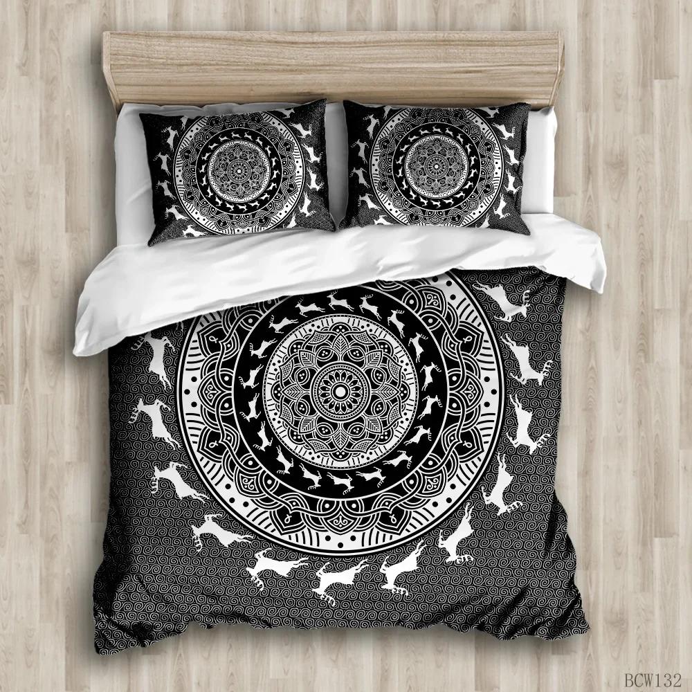 Comforter Bohemians Bedding Set 100% Polyester White Black Indian Elephant Bed Clothes King Size Comforter Set Boho Bedding Set Full Kids