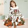 Girls High Neck Long Sleeve Pumpkin Crow Rose Printed A Line Dress
