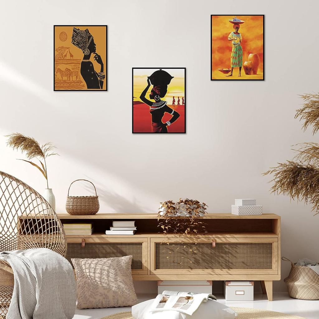 Tenare 9 Pieces Canvas n n Wall Decor Black n Woman Wall Painting Black Art Pictures Retro Ethnic Ancient Poster Unframed, 8 x 10 Inch