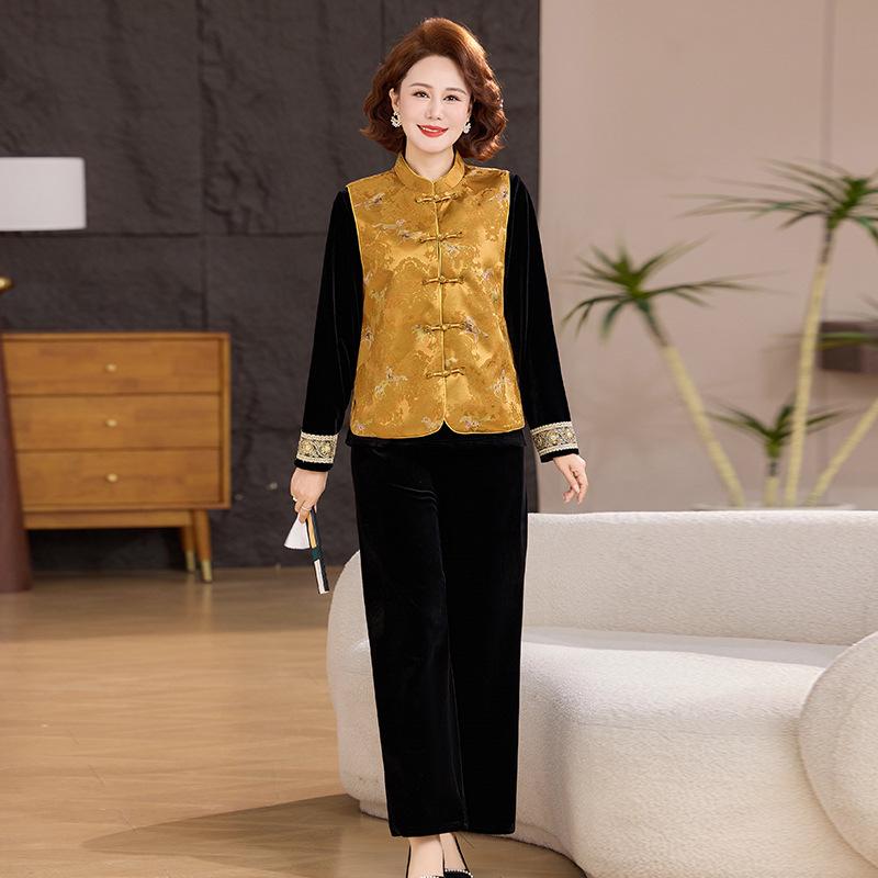 

2025 Chic Chinese Style Velvet Vest Suit for Women – Elegant Spring & Autumn Two-Piece Set 4XL [135-145 lbs] жовтий