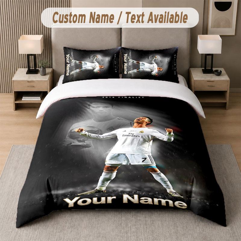 Custom Bedding Set Cristiano Ronaldo Pattern, Print Name Text 1 Duvet Cover Plus 2 Pillowcases Home Textile