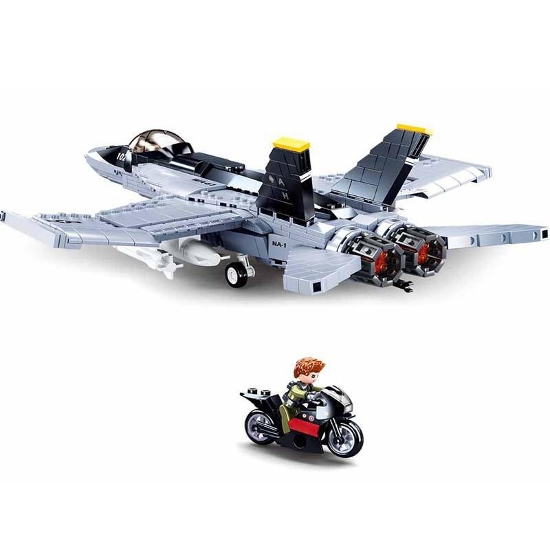 682 детали Военный истребитель F/A-18E Super BumbleBee Strike Hornet Строительные блоки Военные кубики Классическая модель Образовательные игрушки для детей MOC БЕЗ КОРОБКИ