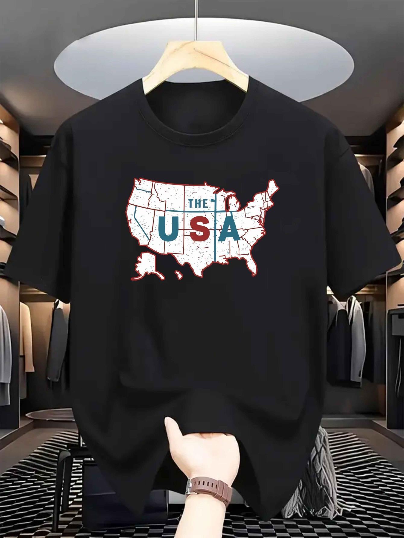 Patriotic USA Graphic T-shirt - Black with Red XXXXL