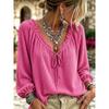 Women S V Neck Drawstring Long Sleeve Waffle Blouse Bohemian Style