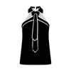 Women’s Sleeveless Collared Tie Front Blouse Contrast Trim Halter Neck Buttonless Pullover Top for Office and Casual Wear