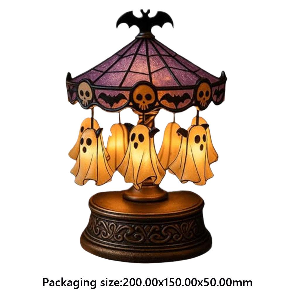 Halloween Ghost Carousel Night Light Vintage Lamp Stained Glass Carousel Night Light for Bedroom Home Kitchen Mantel Tabletop