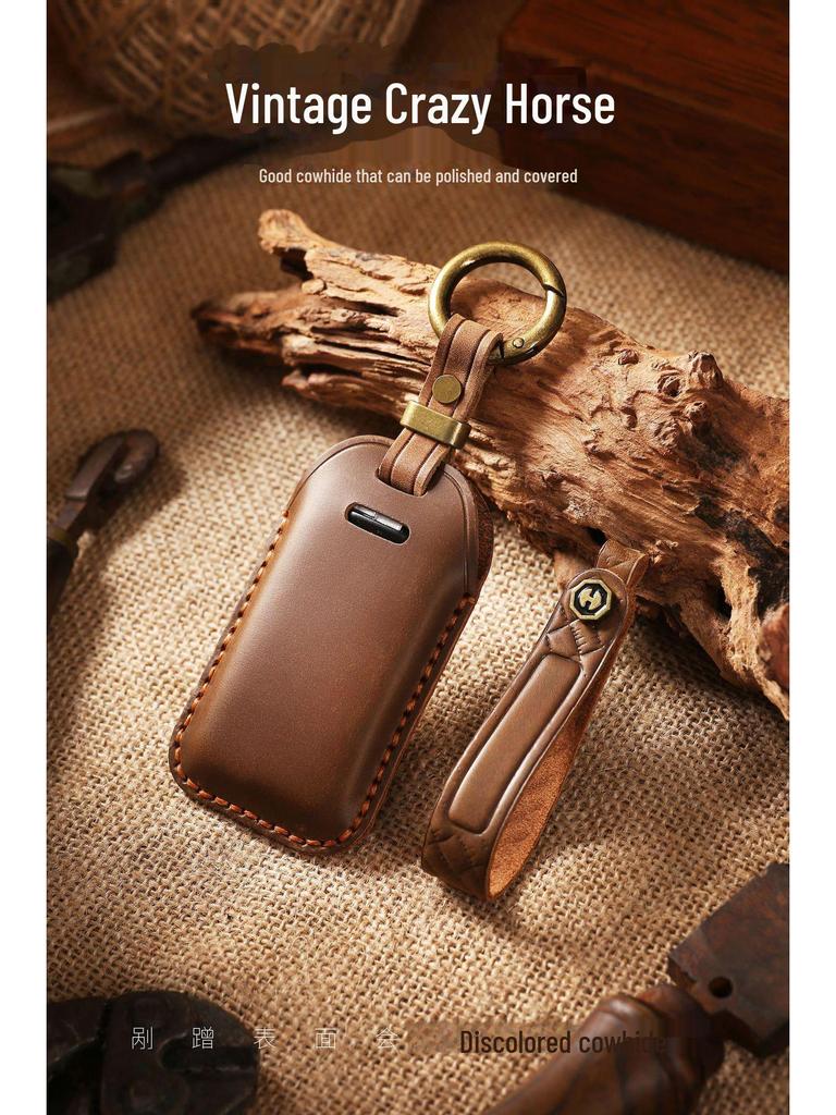Vintage-Style Genuine Leather Key Cover for Old Volvo