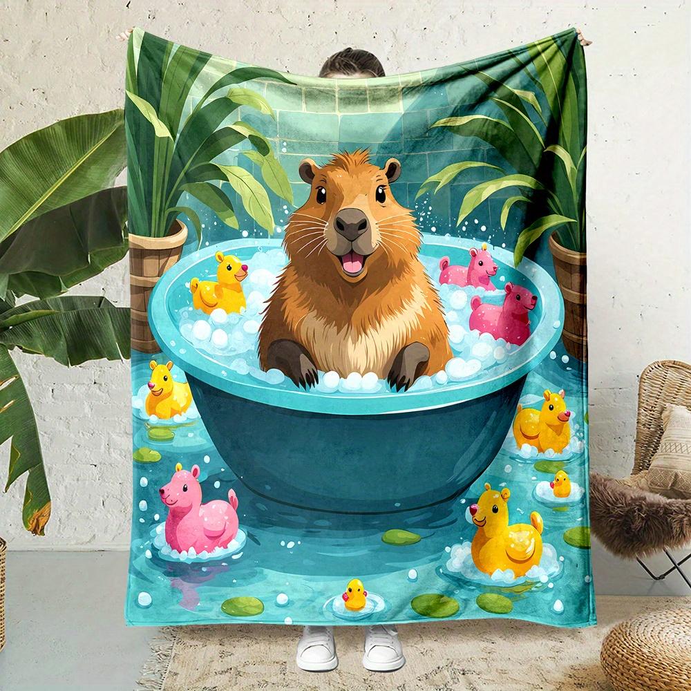Capybara Bath Time Print Blanket  Reversible Flannel for AllSeason Cuddles Whimsical Gifts  SpaDay Fun 75x100cm