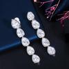 CMM Shiny Cubic Zirconia Long Water Drop Clip Earrings Wedding Jewelry