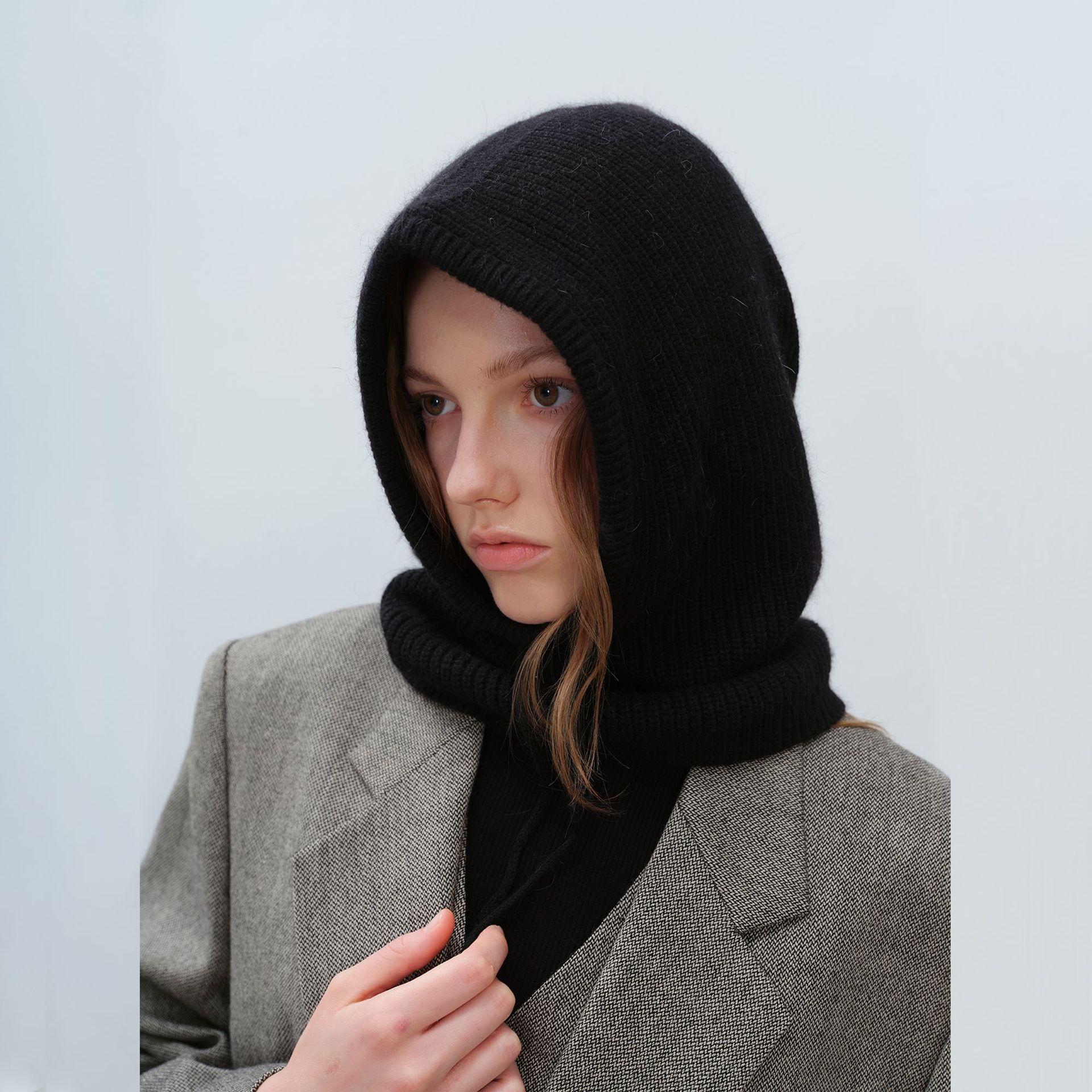 

Осенне-зимняя балаклава женская шапка-бини модная теплая шапка-шарф Пуловер Шерстяная вязаная шапка чёрный