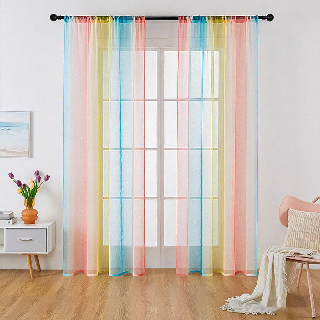 Rainbow Sheer Curtains - Light Filtering Voile Scarf for Balcony, Bay Window, Living Room, Room Divider & Privacy