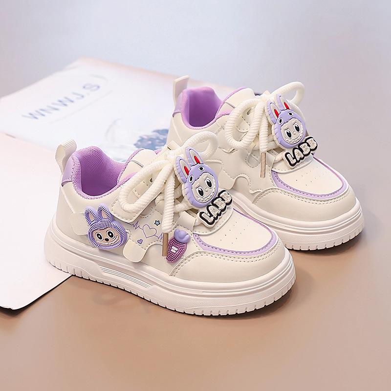 Children's Girls' Sneakers, Spring and Autumn Styles, Fashionable, Soft-soled, Non-slip L Labubu Little Girl's Casual White Shoes