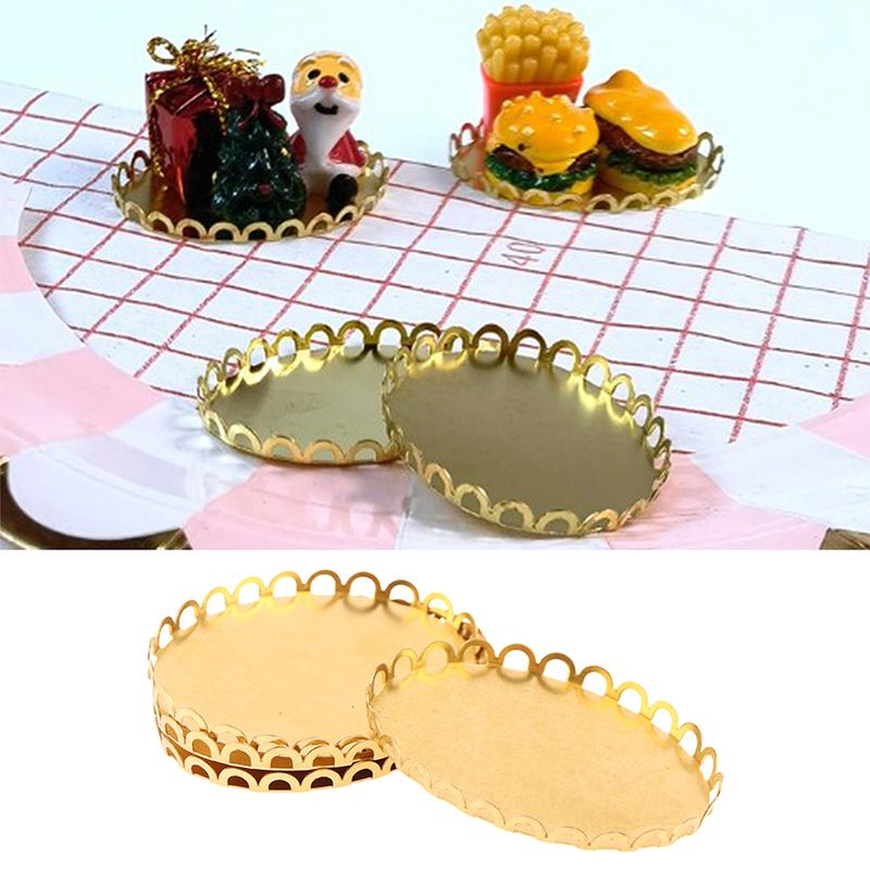 2Pcs Miniature Metal Tray Dollhouse Kitchen Furniture Decoration Accessories