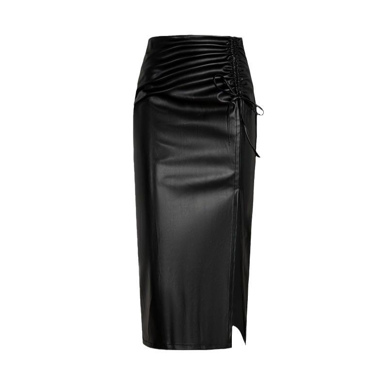 Women's Summer Draw Pleat Tie High Waist A-Line Split Hip Skirt