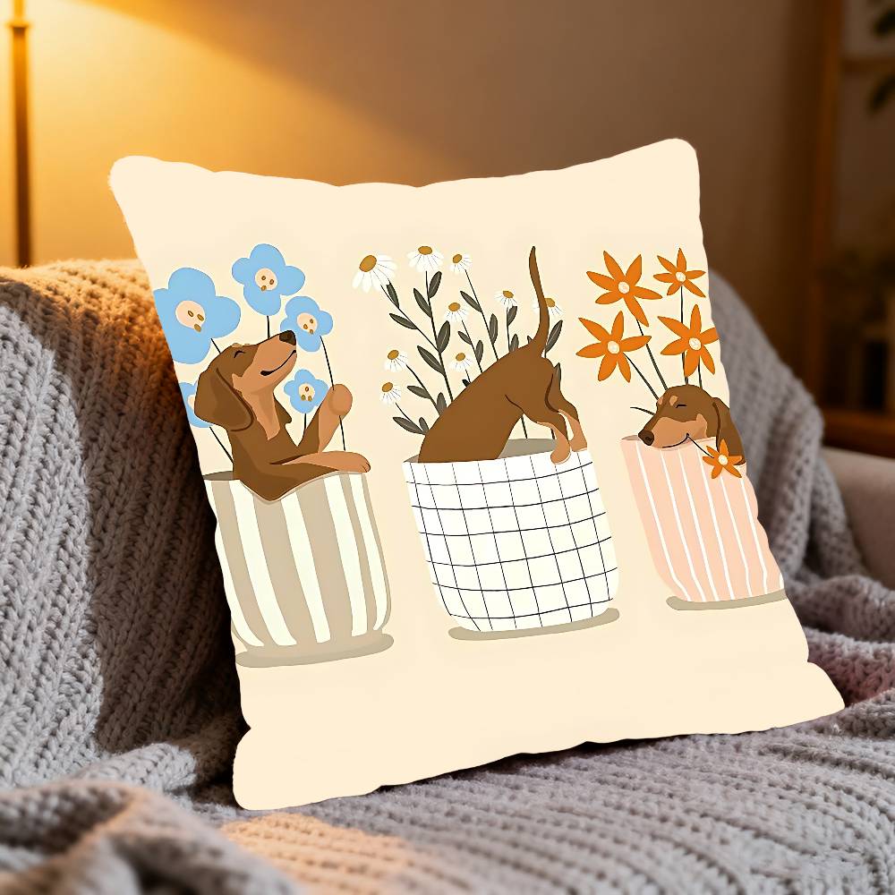 Sausage Dog Dachshund Cute Pillow Case Cushion Cover Soft Cute Throw Pillow Case For Car Sofa Pillowcase Polyester With Zipper