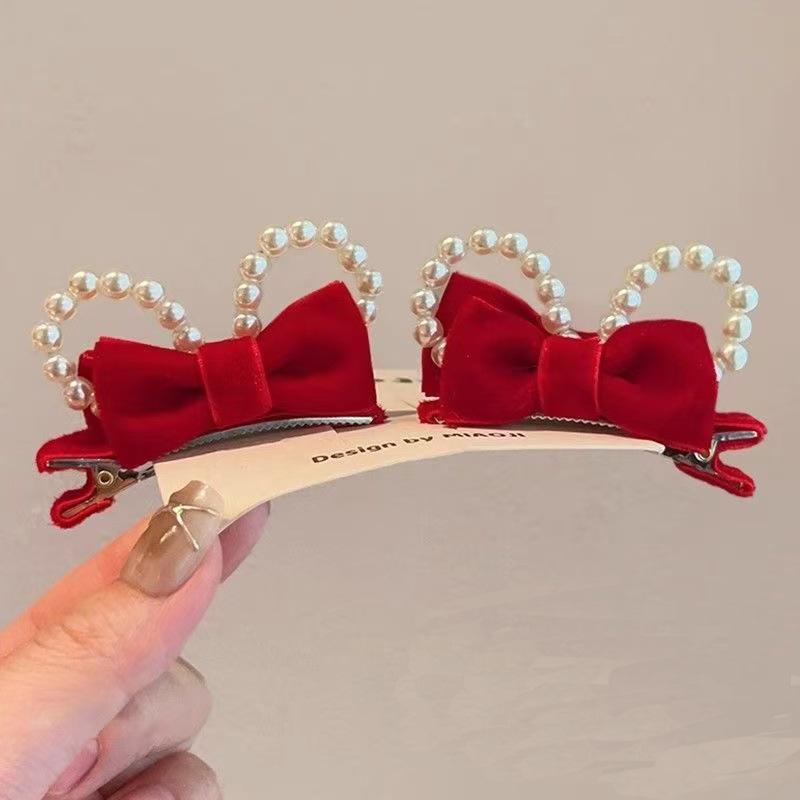2pcs/set Double-Sided Bow Hair Clips with 3D Bunny Ears Baby Girl Duckbill Clips Cute Hairpins for Toddlers Hair Accessories