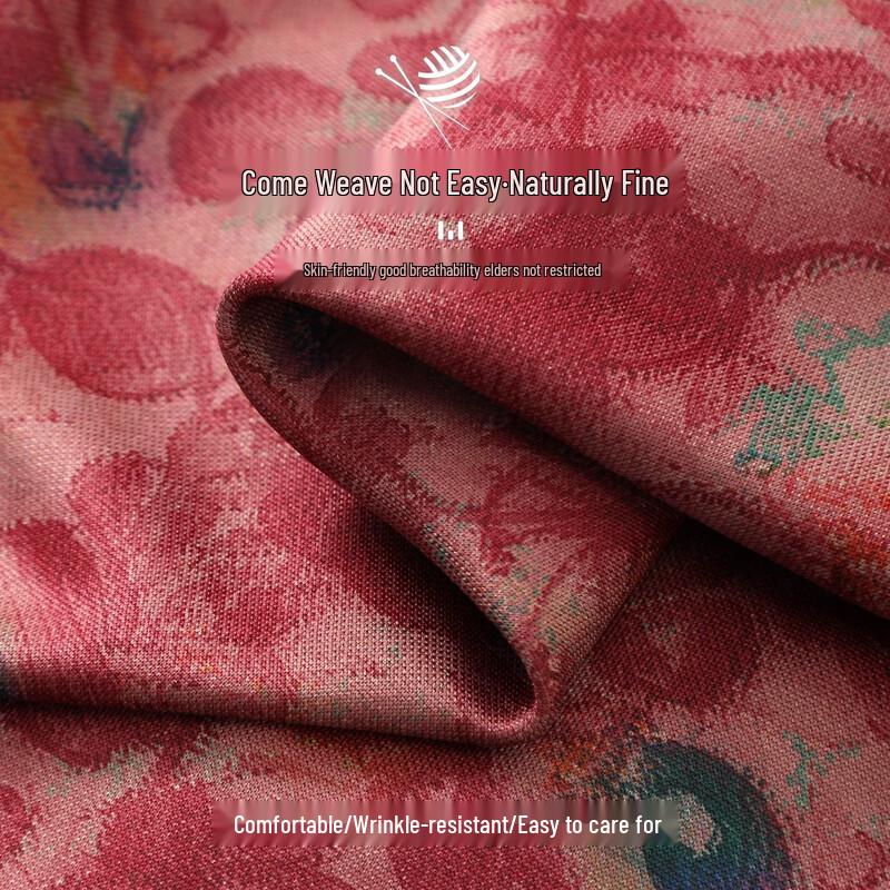 Yuzhaolin Elderly Women's Traditional Leaf Print Stand Collar Blouse