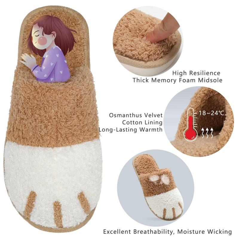 Fashion Litfun Winter Fuzzy Slippers Women Cute Animal Slippers House Warm Fur Slippers Couples Bedroom Non-Slip Indoor Fluffy Slippers
