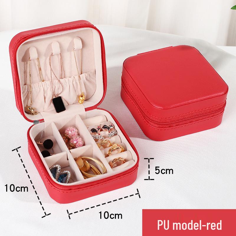 Compact Leather Jewelry Organizer: Palm-Sized Box for Rings, Necklaces, Studs, and Earrings