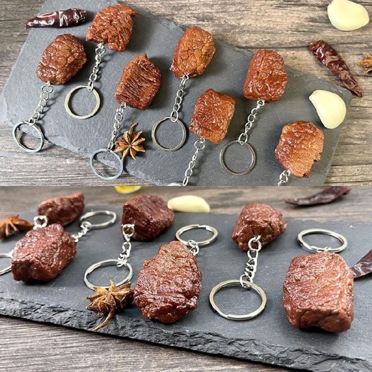 Pack of 6Pcs Artificial Steak Keychain Key Holder Bag Charm For Key Organization and Backpacks Keychain Accessories