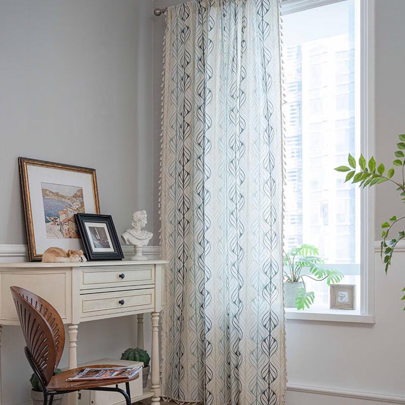 Jingga Cotton Linen Printed Semi-Blackout Tassel Curtain