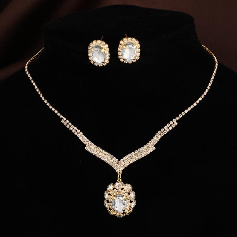 Premium Strass Zirkon Halsband Örhängen Bröllopssmycken Fest Mångsidigt Set Lätt Lyxig Design Örhängen Dam