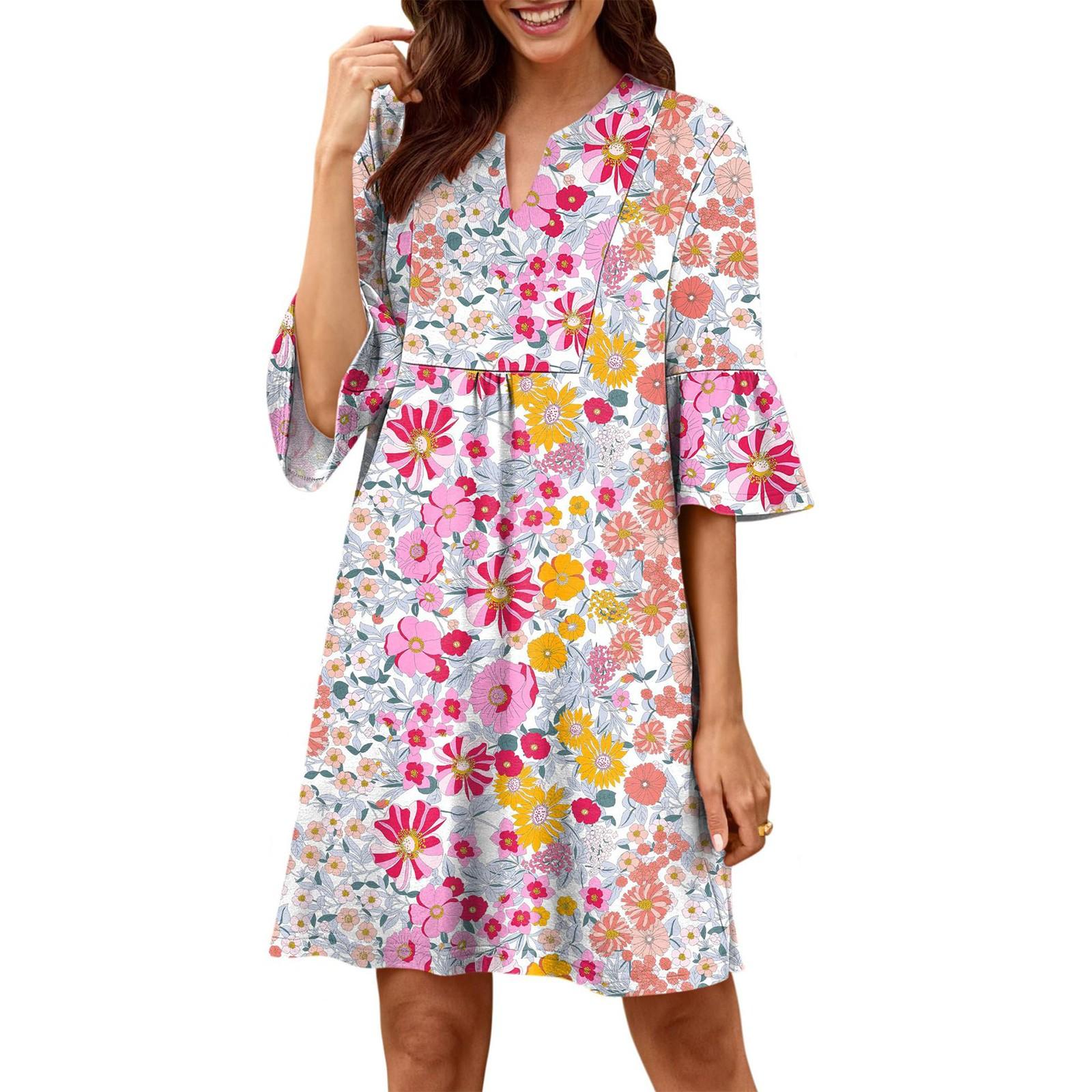 

Женское модное платье с V-образным вырезом, рукавами-рюшами, ретро-принтом, свободного кроя, плиссированное, с рукавами три четверти XL жёлтый