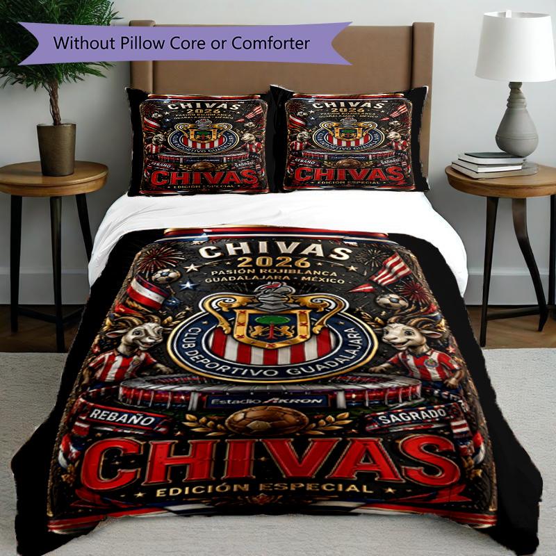 3pcs Duvet Cover Set (1*Duvet Cover + 2*Pillowcase, Without Core), Club Deportivo Guadalajara Print Bedding Set, Bedroom Decor, All‑Season, Birthday G