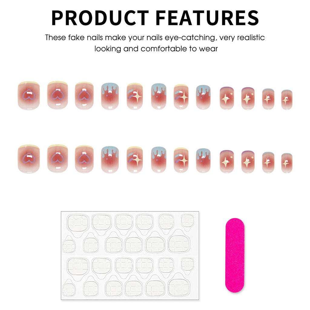24PCS Blush Smudging Square Press On Nails Charming Comfortable To Wear Manicure Nails for Stage Performance Wear