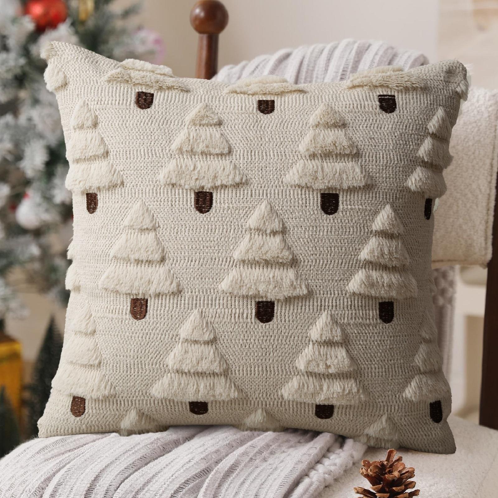 

Christmas Lights Embroidered Pillow Case American Retro Living Room Sofa Pillow Cushion Christmas Atmosphere Home Decoration One Size