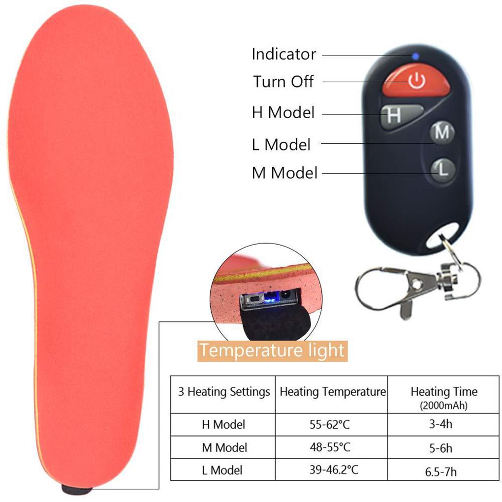 2 Modes Heated Insole Backpacking Electric Foot Warmer Shoe Liner