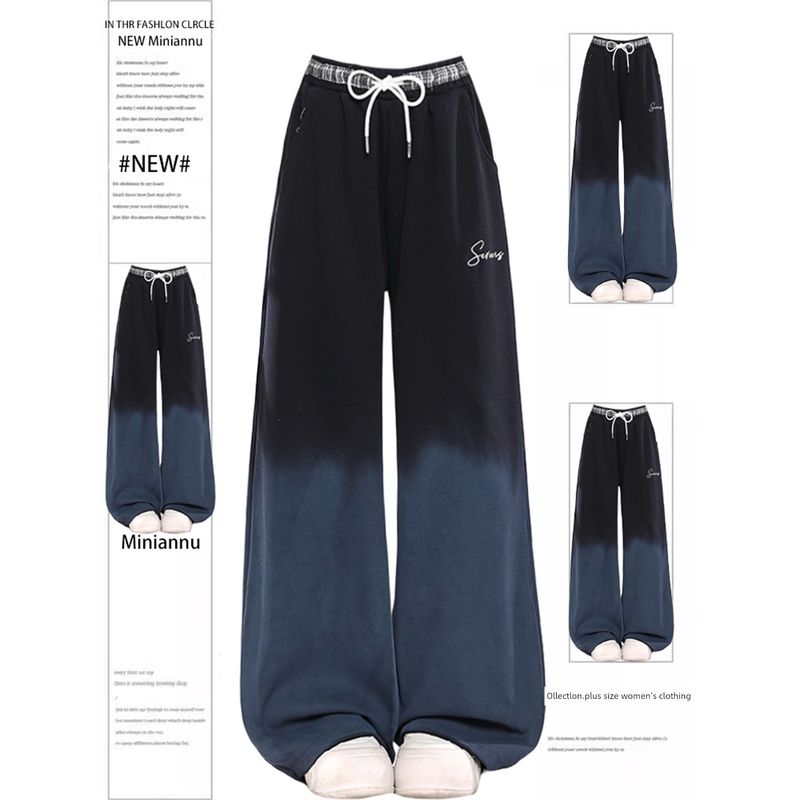 

Plus-Size Women s American-Style Gradient Color Wide-Leg Casual Pants for Women, Black Slimming Student Sports Sweatpants Black [High-Quality Fabric] 2XL