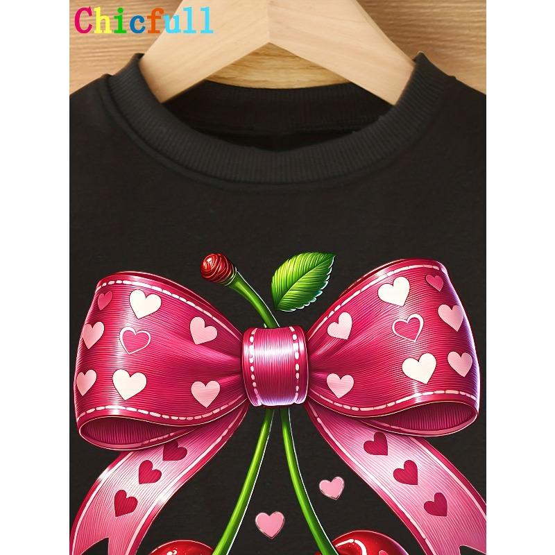 Kids Sweatshirt Bow Cherry Print Creative Casual Sweet Spring And Autumn Sweatshirt