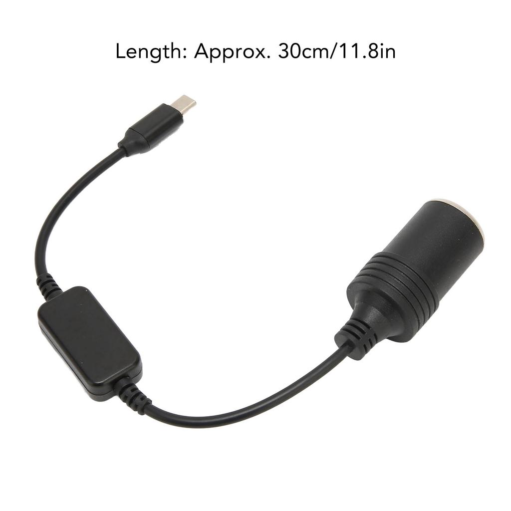 5V USB C Male to 12V Car Cigarette Lighter Female Power Adapter Converter for Car Electronics Accessories 11.8in
