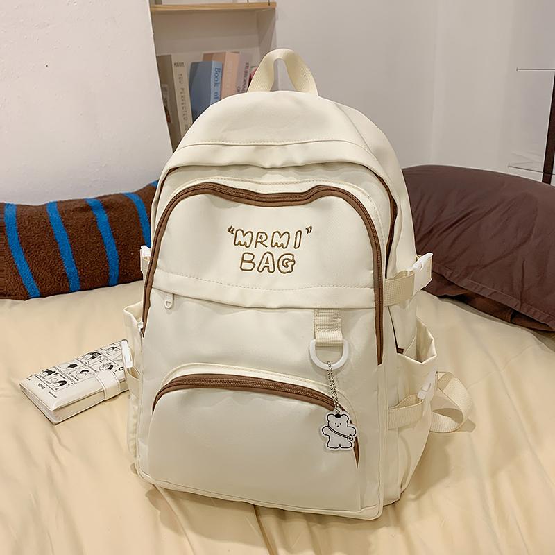 Letter Embroidered Backpack Contrast Color Student Schoolbag Female Campus Backpack
