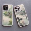 Mountains and Streams Pavilion Ink Brush Painting Phone Case for iPhone 12 13 14 11 Pro Max X XR XS 14 7 8 Plus SE Silicon Cover