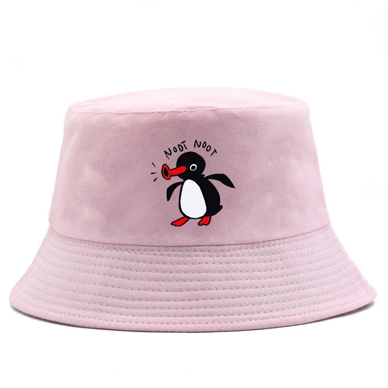 1pc Summer Penguin Printed Bucket Hats for Men Women Travel Beach Reversible Fisherman Hat Outdoor Sports Pull Up Panama Sun Hat